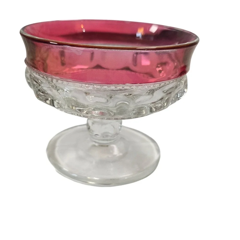 Vintage Ruby Flash Thumbprint Glass‎ Dessert Bowls Set of 6 Footed Coupes